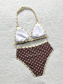 SHEIN Tween Girl Summer Beach Polka Dot Halter Tie Bikini And Triangle Panty Swimsuit Set - Multicolor - View 2