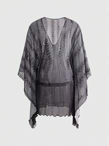 ROMWE Hippie Vintage Sexy Ombre Sequin Bat Wing Sheer Top Golf Pastal - Grey - View 2