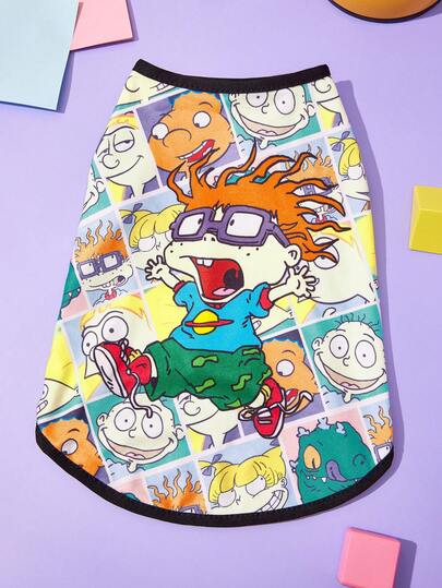 Nick 90s | SHEIN 1 Piece Cartoon Pattern Printed Pet Vest, Cat Clothes, Dog Clothes, Size XXS-XXXXL, Extra Small, Extra Large, Nick 90s.