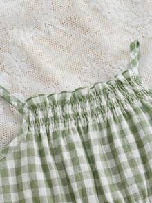 Baby Girl Plaid Ruffle Casual Jumpsuit Romper For Summer Everyday Wear - Green - View 5