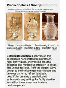 1pc Or 3pcs Glass Vase, Bulk Small Vase, Mini Ribbed Vase, Center Decor Vase, Transparent Vintage Vase For Tabletop, Wedding, Party, Wedding Decorations,Reception, Home Decor Living Room Decor Gifts Birthday Graduation - transparent - View 9