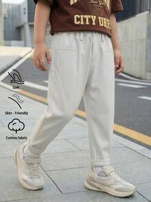 SHEIN Vintaside Kids Young Boy Casual Simple Preppy Elastic Waist Baggy Jeans Chic Autumn/Winter - Light Grey - View 8