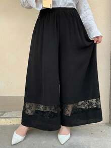 Dazy Plus Women's Solid Color Wide Leg Pants/Culottes, All Season - Black - View 1