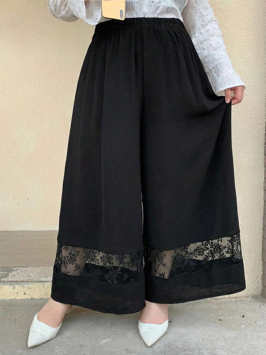 Dazy Plus Women's Solid Color Wide Leg Pants/Culottes, All Season - Black - View 1