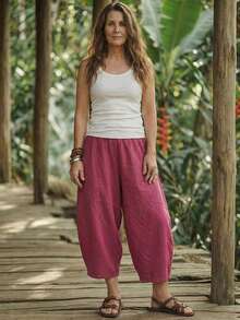 EMERY ROSE Women's Solid Color Casual Pants - Rusty Rose - View 3