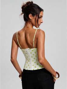 SHEIN BAE Áo camisole nữ phối ren chấm bi, kiểu dáng thường ngày, đa năng, thích hợp cho buổi hẹn hò hoặc buổi tối. - màu xanh lá - Xem 2
