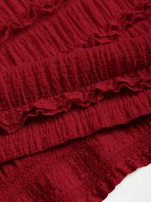 Sweetra Women's Light Yellow Pleated Spaghetti Strap Lace Maxi Dress, Romantic Sexy Resort Style, Spring/Summer - Burgundy - View 4
