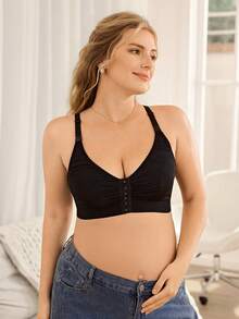 Moonlight&Mama Women's Popular Front-Clasp Minimalist Solid Color Comfortable High Cost-Effective High Quality Maternity Nursing Bra Single Pack, Plus Size - Black - View 3