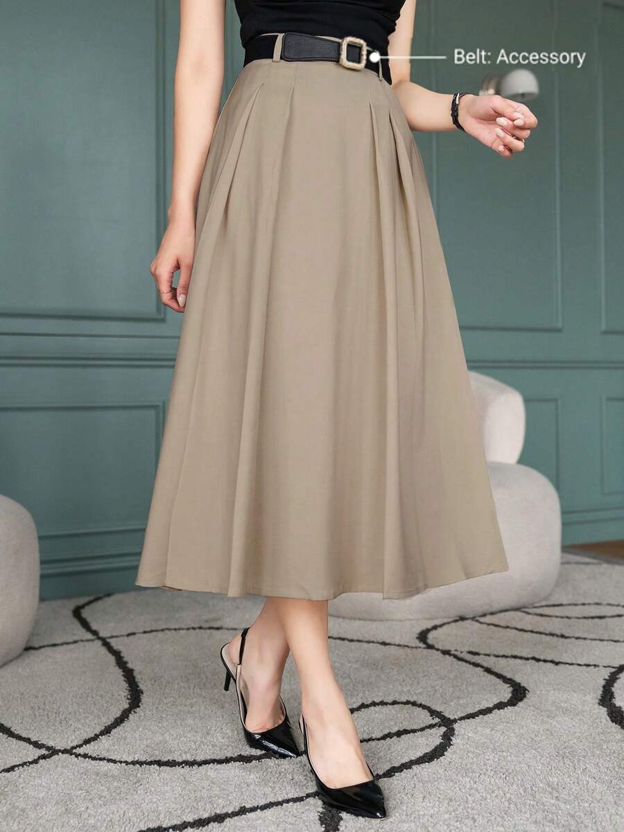 Wynsel Falda plisada de línea A elegante y de uso diario para mujeres, ropa de otoño e invierno - Caqui - Ver 1