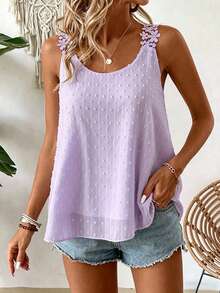 EMERY ROSE Women's Fashion 3D Floral Decor Vacation Tank Top - Mauve Purple - View 3
