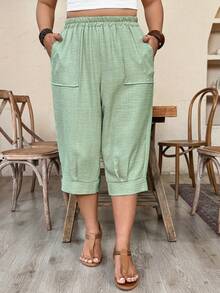 EMERY ROSE Pantalones cortos de lino sintético informales de talla grande - Limelight Green - Ver 6