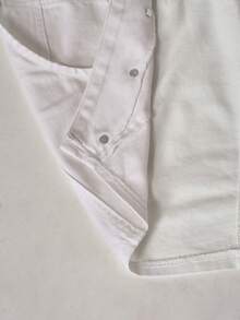 SHEIN PETITE Women's Asymmetrical Design Denim Jacket - White - View 8