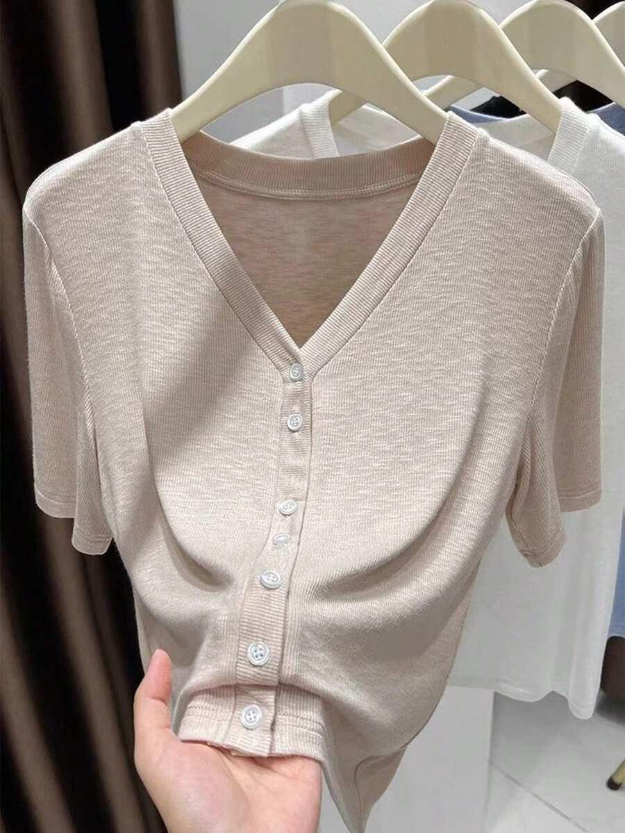 Resyla 女款休閒百搭杏色上衣,適合通勤與日常穿著 - 杏色 - 查看 1