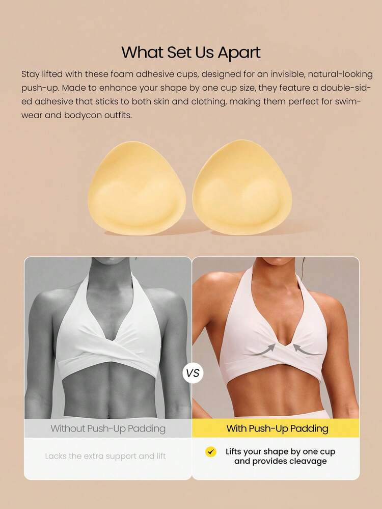 Foam Padded Sweat-Resistant Double-Sided Adhesive Push-Up Cups Size A-B With Nipple Covers Daily Casual Wear,Nipple Cover,Lingerie,Nipple Tape, Lingerie For Women,Strapless Bra,Breast Lift,Invisible Bra, Nipple Pad, Push Up, Backless Bra For Summer, Wedding, Beach, Festival, Vacation