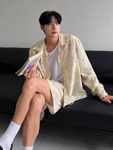 DAZY 男士印花长袖衬衫短裤套装，夏季度假 - 彩色 - 查看 5