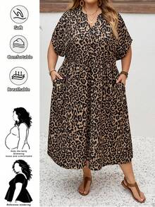SHEIN CURVE+ 大码女式婴儿连衣裙、宽松连衣裙、夏季短袖连衣裙、宽松舒适的大码服装、印花连衣裙、度假连衣裙、女士休闲连衣裙、返校节连衣裙、女士教堂连衣裙、女士休闲连衣裙、教师服装、大码泡泡裙、秋季女装、工作连衣裙、外出连衣裙、休闲连衣裙 - 棕色 - 查看 1