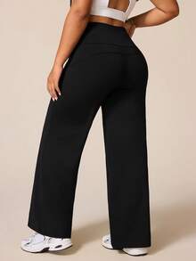 Rhythm Era Plus Size Women Casual Solid Color High Waist Loose Wide Leg Sports Pants - Black - View 2