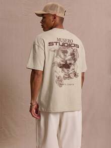 Camiseta de manga corta con estampado gráfico "Musero Studios" de talla grande para primavera, verano, vacaciones y Pascua - Albaricoque - Ver 4