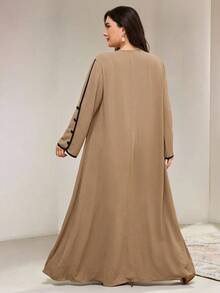 Veilorie Vestido árabe con ribete de contraste extra largo para mujer de talla grande, modesto - Caqui - Ver 3
