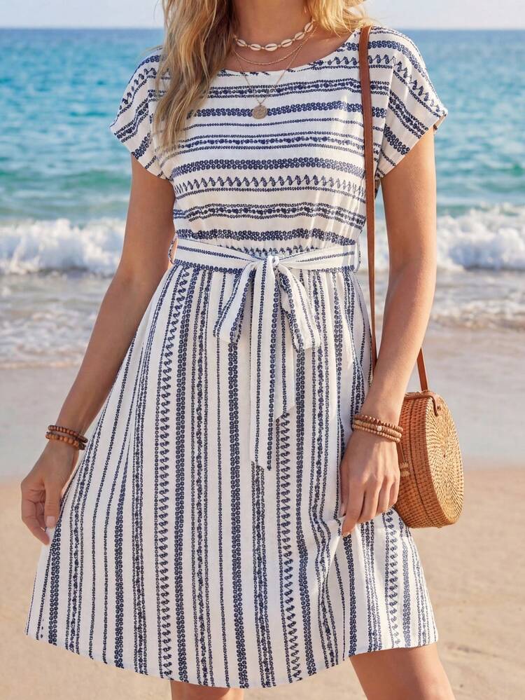Ditsy Floral Print Belted Dress