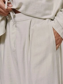 Musero Ballon Leg Fit Side Fastening Tailored Pleated Trouser Pants Spring Summer Holiday Essentials - Grey - View 5