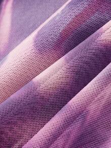 SHEIN MOD Đầm slip dáng ôm đuôi cá in họa tiết ombre cổ bất đối xứng thắt dây chéo dành cho nữ - Màu tím - Xem 6