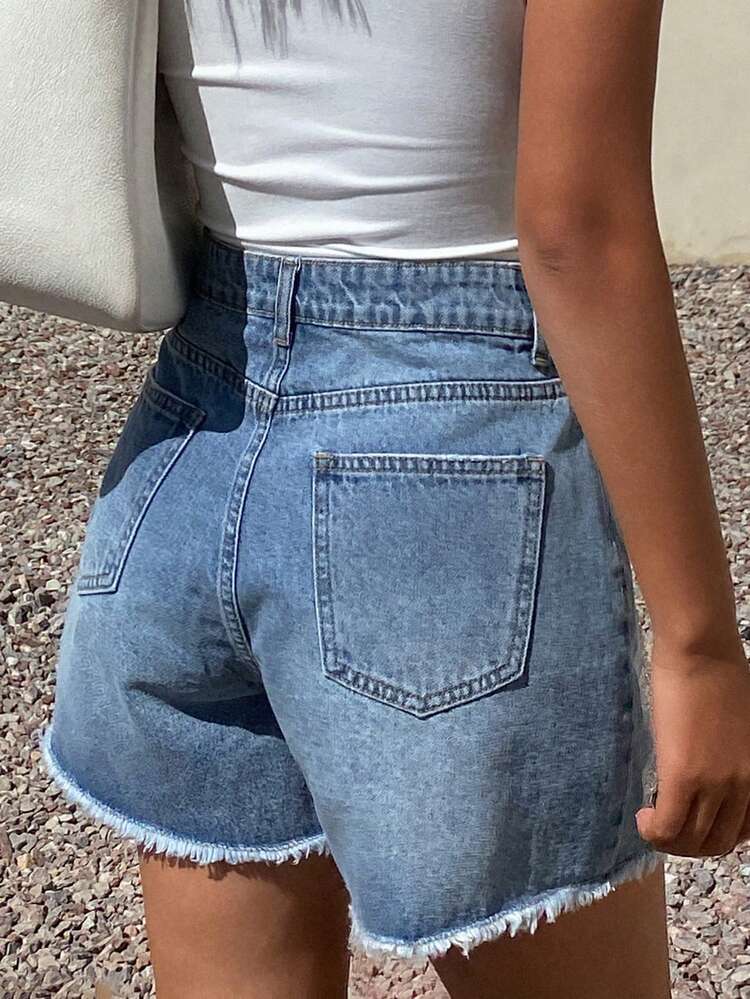 Women's Rhinestone Embellished 3D Floral Decor Straight Leg Casual Denim Shorts, Suitable For Summer Vacation Jorts