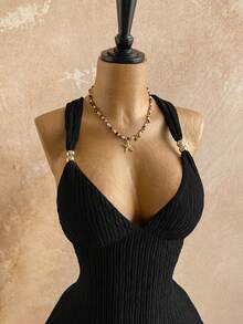Soleia Mono de verano para mujer de unicolor con cuello de corazón y espalda descubierta - Negro - Ver 4