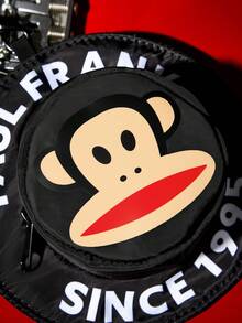 Paul Frank X SHEIN 1个帽子造型卡通印花零钱包，配有挂钩，可存放硬币、钥匙和其他小物件，适合女性、男性和学生使用，品牌，猴子图案。 - 黑色 - 查看 6