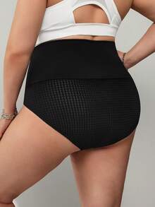 SHEIN CURVE+ 大码女式高腰弹力塑身打底裤 - 黑色 - 查看 2