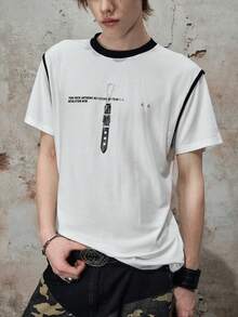 ROMWE MEN Street Life Men's Minimalist Graphic Round Neck T-Shirt - White - View 4