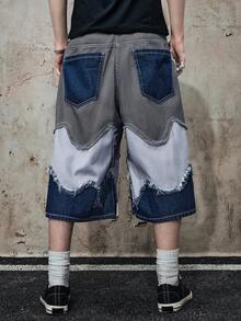 ROMWE MEN Street Life Men's Casual Patchwork Denim Shorts - Multicolor - View 7