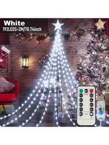 1PC USB Powered LED Waterfall Lights, Star String Lights, With Remote Control, 8 Modes Of Outdoor And Indoor Fairy Lights, Adjustable Height, Infrared Sensor, Suitable For Courtyard, Party,Christmas Tree, Halloween, And Thanksgiving Decoration,Colorful Light String/White Light /Warm Light String - white light - View 2