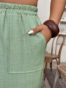 EMERY ROSE Pantalones cortos de lino sintético informales de talla grande - Limelight Green - Ver 4