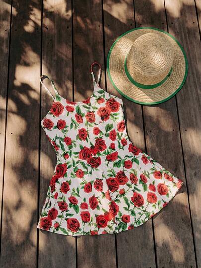 Livesso Traje de baño de una pieza para niñas, conservador y elegante con estampado floral