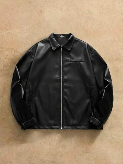 HIMLAND 男士时尚日常休闲PU皮修身长袖夹克，都市黑色夹克，送给朋友、丈夫、男友的礼物，朋克风，情侣装