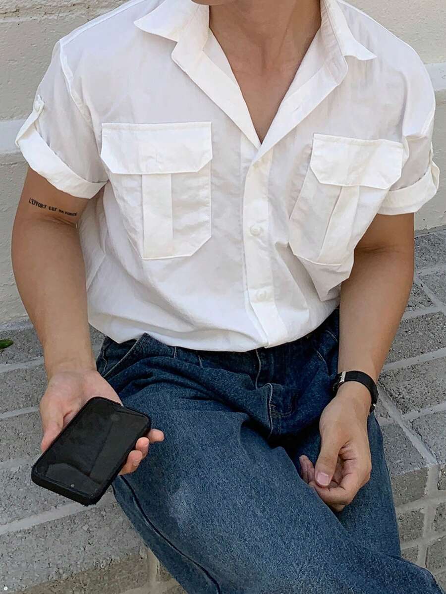 DAZY Men's White Short Sleeve Shirt With Pocket Design - White - View 1