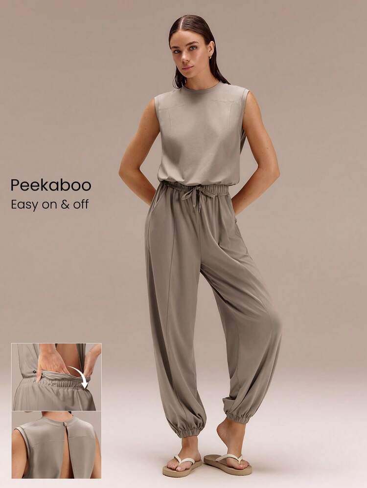 Cloudknit Adjustable Pocket Peekaboo Jumpsuit Light Support Low Impact Daily Casual White Jumpsuit Summer Jumpsuit Maternity Jumpsuit Elegant Jumpsuit Jumpsuits For Woman