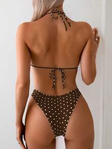 Swim Basics 2 件套女士波尔卡圆点印花比基尼套装，两件套比基尼套装，休闲度假风格 - 彩色 - 查看 2