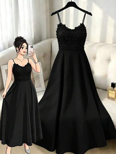 GlowEve CURVE เดรสแฟชั่นผู้หญิงไซส์ใหญ่ ทรงเอไลน์ ชายกระโปรงลูกไม้ปะติดปะต่อ แขนกุด สีพื้น สไตล์ลำลองหรูหรา