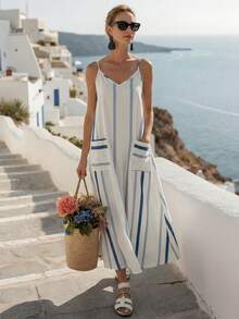 Balvessa Women's Asymmetrical Striped Print Camisole Dress - Multicolor - View 4