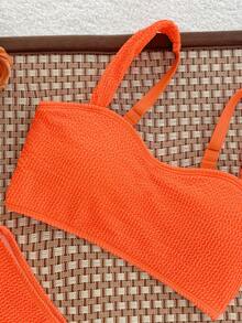 SHEIN Swim Bộ bikini nữ màu đen dây dày, kiểu dáng thanh lịch, gồm 2 món, thích hợp cho kỳ nghỉ hè/hè 2026, đi biển. - trái cam - Xem 3
