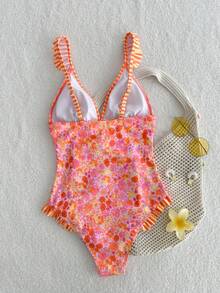 Swim Mod Áo tắm liền thân nữ họa tiết hoa nhí, dây đeo điều chỉnh được, xếp ly bồng bềnh. - Nhiều màu - Xem 2