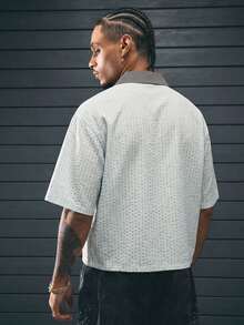 AXEPEAK Men's Drop Shoulder Short Sleeve Striped Casual Front Button Loose Shirt - Multicolor - View 2