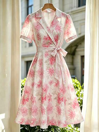 Franclia Women's Elegant Floral Print Wrap Dress, Summer