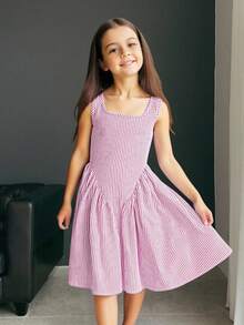 Firerie Kids Firerie Kids Đầm mini dáng chữ A thanh lịch, hở vai, kẻ sọc, thắt nơ, kiểu dáng thường ngày, phong cách Âu-Mỹ cho bé gái tuổi teen, thích hợp cho kỳ nghỉ lễ. - Hồng - Xem 6