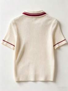 SHEIN Franclia Unique Apricot Polo Collar Knit Top, Korean Niche Style - Apricot - View 2