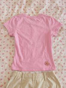 Glimmora Hawaiian Letter & Floral Embroidery Design Women's Regular Fit Short Sleeve Round Neck T-Shirt, Gift For Friends - Pink - View 2