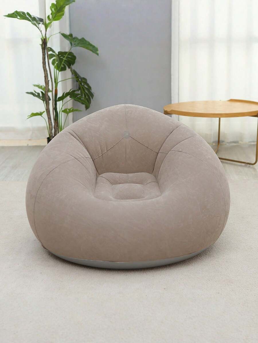 1pc Inflatable Sofa, Inflatable Bean Bag Sofa, PVC Single-Person Spherical Sofa, Foldable Outdoor Lounge Chair (Bottom Of Bulk Goods In Gray And Black, Sent Randomly) - Khaki - View 1