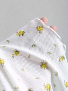 Sweetra Women's White Cottage Core Sexy T-Shirt, Summer Picnic Sweetheart Neck Puff Sleeve Knit Top, Graphic Print Ruched Waist Bow Decor Golf - Yellow - View 3